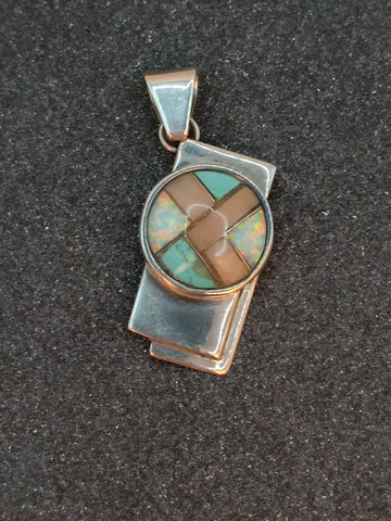 Turquoise & Opal Inlaid Pendant, Sterling Silver