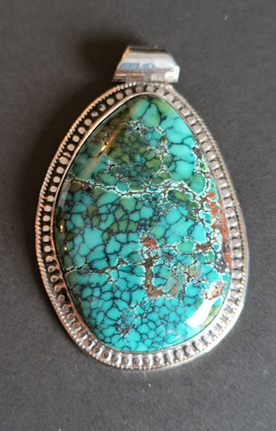 Bold Turquoise Pendant in a Classic Sterling Frame